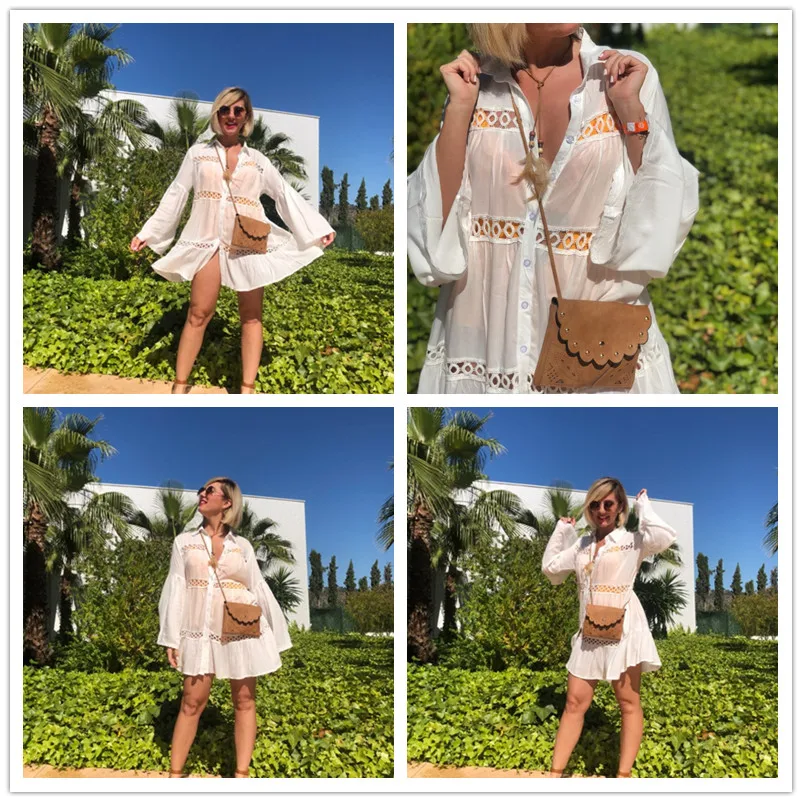 Cotton Tunic Beach Blouse 2019 White Bohemian Style Shirts Sexy Women Summer Blouses |