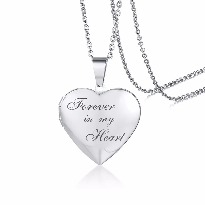 Forever Silver Vnox, персонализированный медальон в форме сердца, кулон для женщин и мужчин, фоторамка, ожерелья из нержавеющей стали, всегда в моем сердце, уникальный подарок на заказ - Окраска металла: Forever Silver