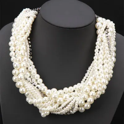 Big brand temperament multi layer exaggerated pearl short necklace chain bone Korean fashion sweater pendant Women Jewelry | Украшения и