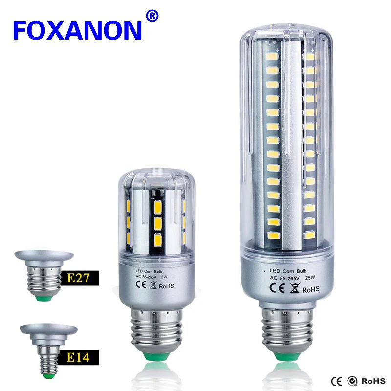 Foxanon 25 Вт 20 15 9 7 5 светодио дный лампа E27 E14 110 V 220 лампы кукурузы полный Алюминий