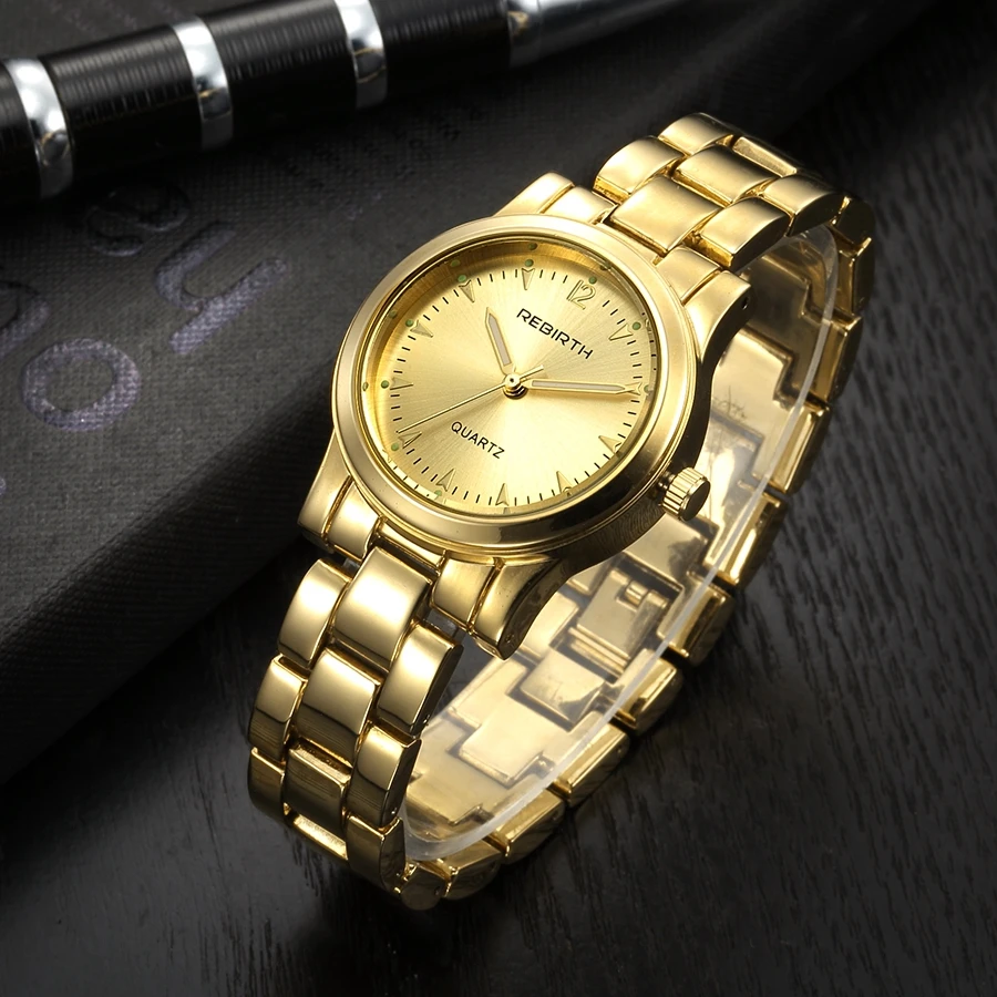 Gold Glod REBIRTH известный бренд relogio feminino винтажные женские часы золотые montre femme женские кварцевые часы золотые женские наручные часы - Цвет: Gold Glod