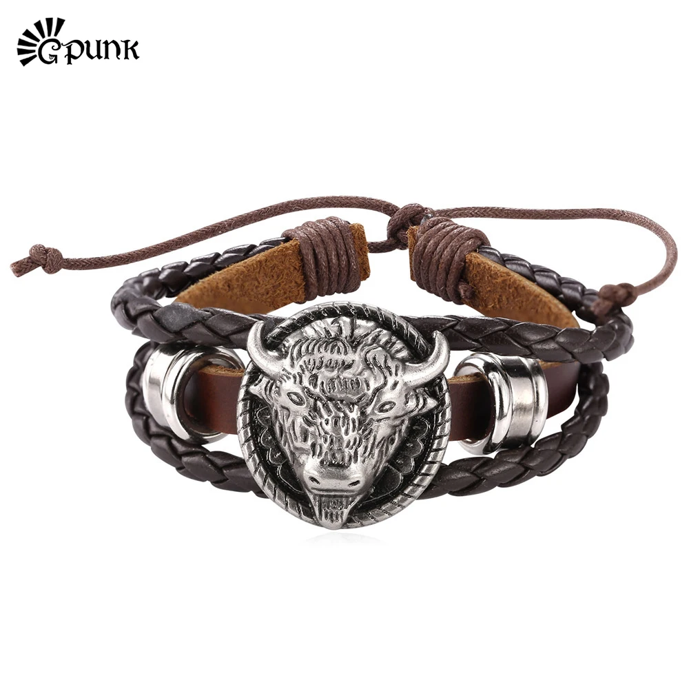 В стиле &quotхип хоп&quot для мужчин головы коровы браслет ручной работы Роскошная