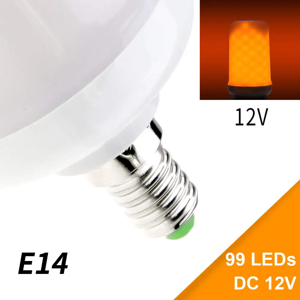 99led DC12V 2 Mode E27 пламени светодиодный светильник 12 V Светодиодный лампа в стиле огня 220 V E14 Светодиодная лампа с эффектом пламени 110 V E26 мерцание Горящее украшение праздника - Испускаемый цвет: 99led DC12V 2 Mode