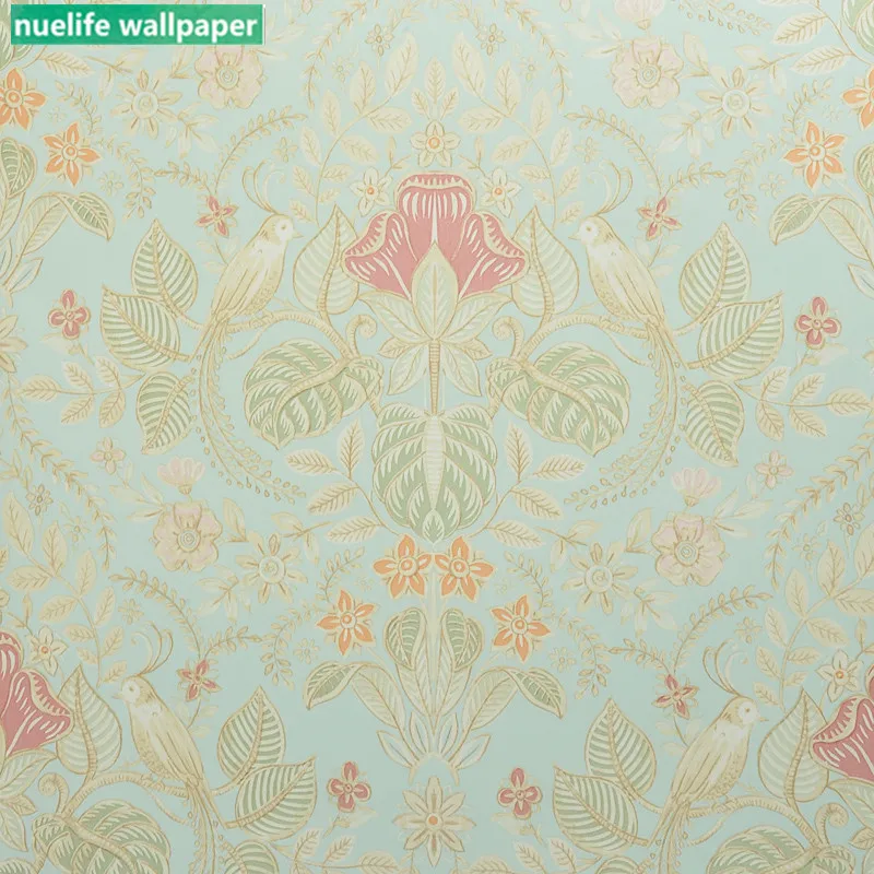 

American country style jungle flowers and birds pattern wallpaper wedding room bedroom bedside living room background wallpaper