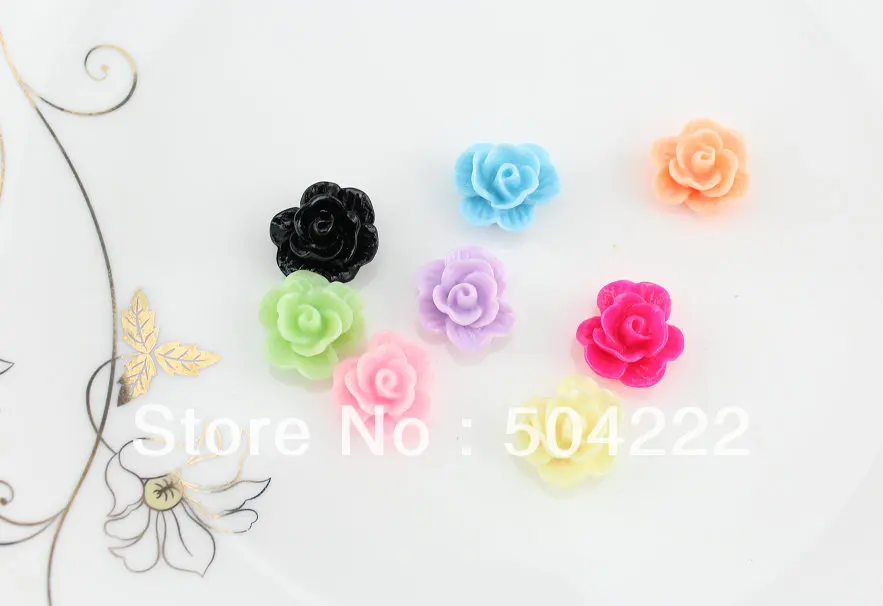 

250pcs Flatback multicolor Resin rose flower Cabochons 15mm DIY, scrapbook, hair bow, flower centers, cell phone