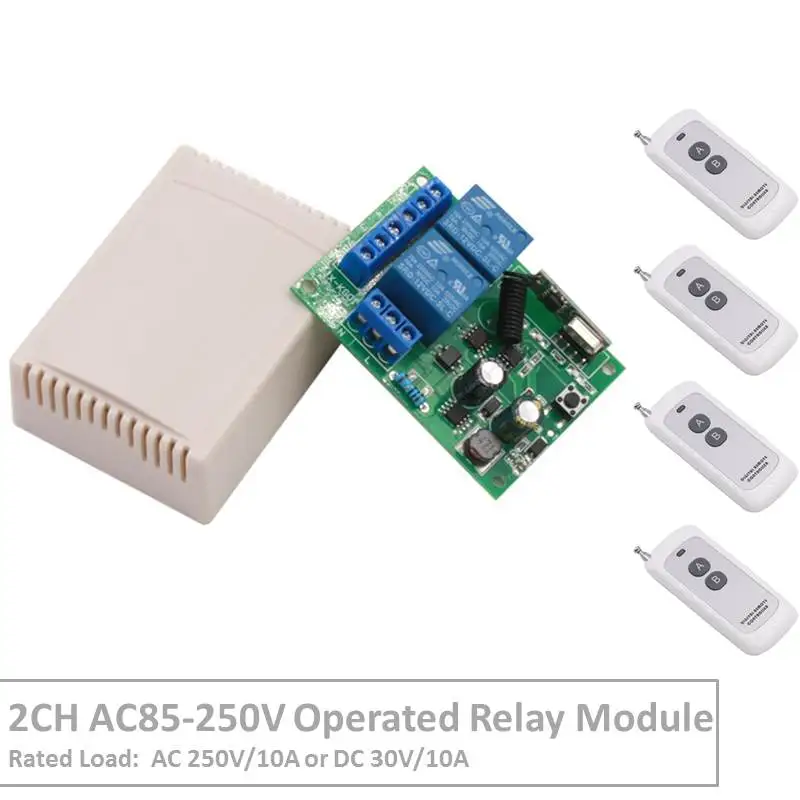 

2Channel 433 MHz RF Wireless Remote Control AC 220V 10A Relay Receiver For Universal LED/Garage/Door/Motor/Electric Curtain