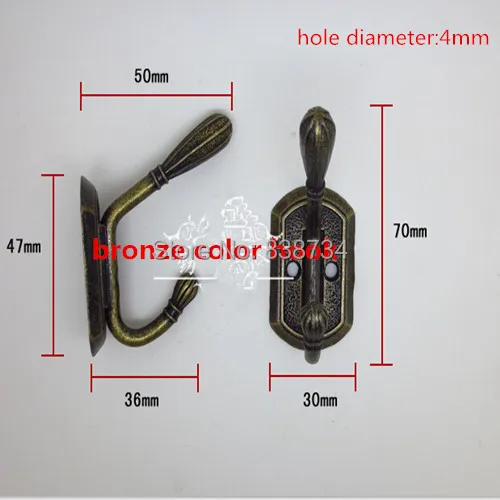 

10pcs bronze tone metal coat hook bag clothes hanging 2 Holes hook vintage robe hook single 30*70*50