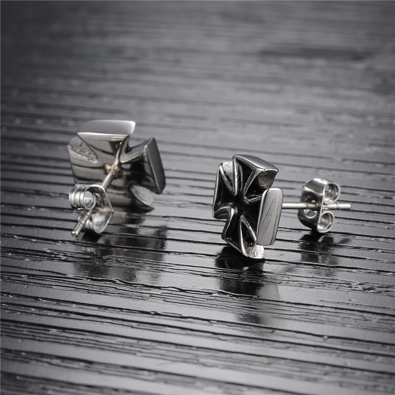 NEWBUY 2021 Fashion Men Punk Style Cross Stud Earrings High Quality Stainless Steel Male Party Earring Jewelry Hot Sale | Украшения и