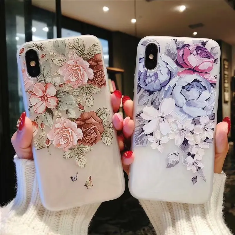 Hxairt 3D цветок силиконовый чехол для телефона iPhone6 6S 7 8 Plus роза цветочные Листья