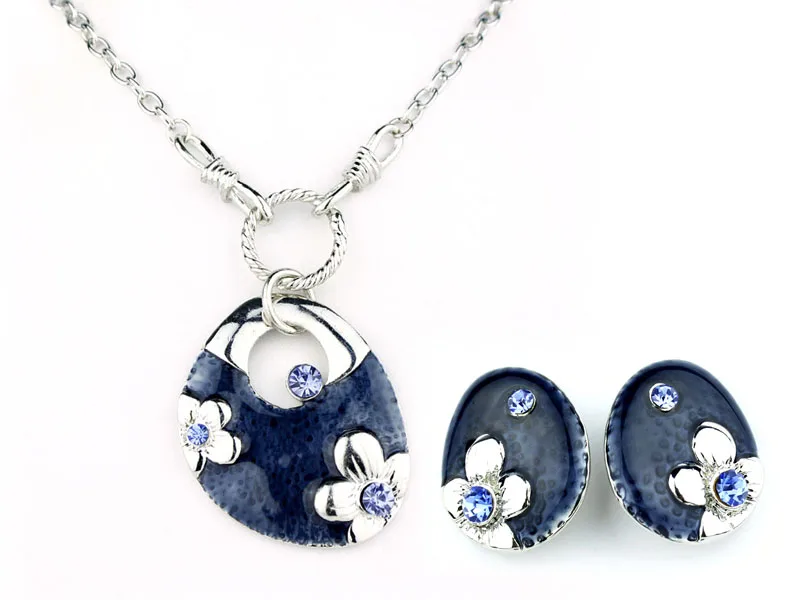 Сплав эмаль цветок ожерелье металлическая цепочка ожерелья и серьги набор