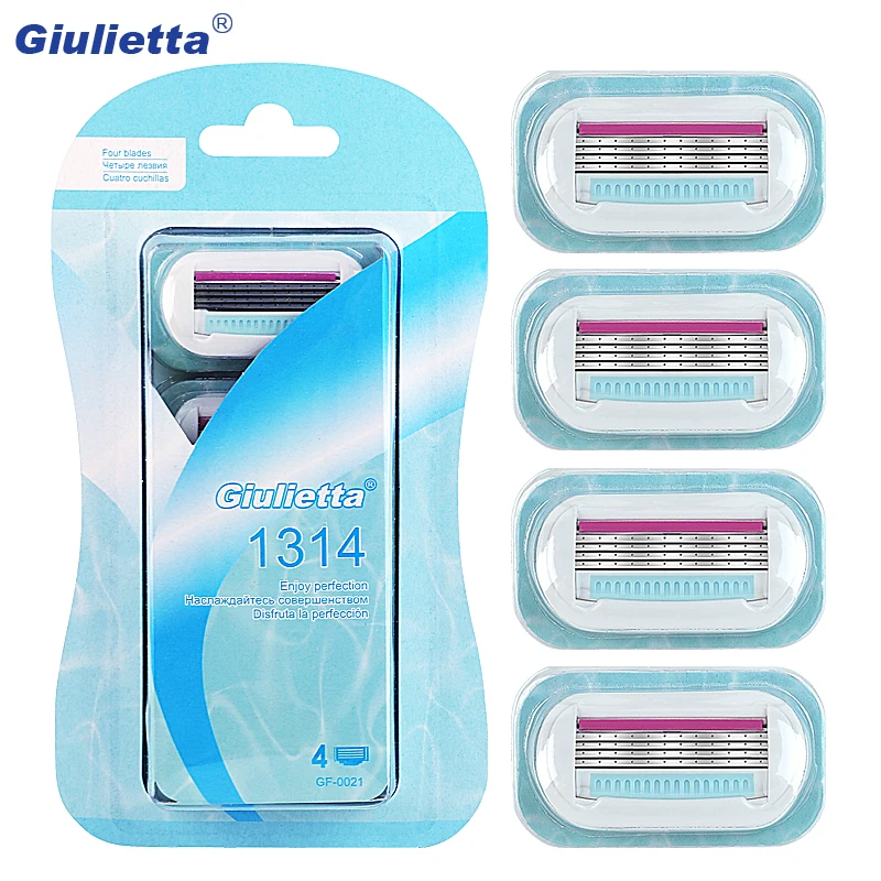 Giulietta Blades For Shaving Women 4 Layer Razor Blade Stainless Steel Replaceable Shaver Razors Venus 4pcs/lot | Красота и здоровье