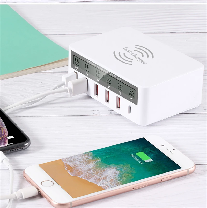 QI Беспроводная зарядка Быстрая 3 0 6 портов USB Type C быстрое зарядное устройство
