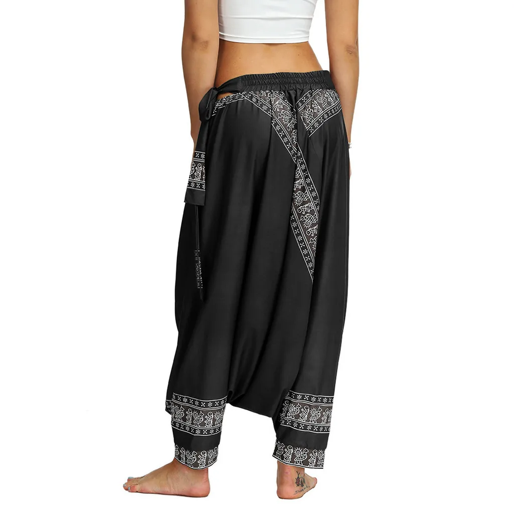 Женские повседневные свободные штаны для йоги, мешковатые Boho Aladdin, комбинезон, штаны, повседневные штаны с принтом Аладдин, шаровары, спортивная одежда для фитнеса