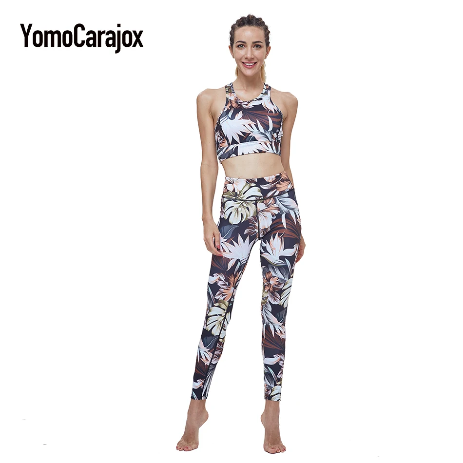 Костюмы Для женщин спортивная одежда размеры от 2 шт юги комплект Цветочный принт