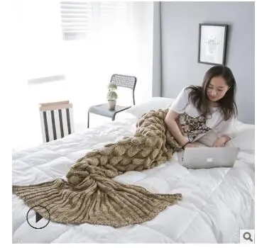 180CM Light brown Рождественские подарки пледы Русалочий хвост рыбья чешуя вязанные забавные спальные мешки два размера пляжное одеяло LZ915 - Цвет: 180CM Light brown