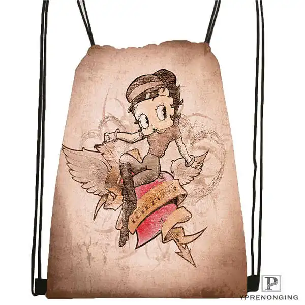 Изготовленная на заказ Betty Boop походная сумка на шнурке милый рюкзак для детей(черная спинка) 31x40 см# 180612-03-Betty Boop