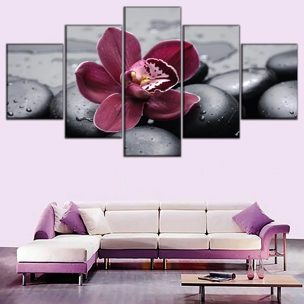 5 Панель Современные принты Орхидея и камень покраска стены декоративный холст