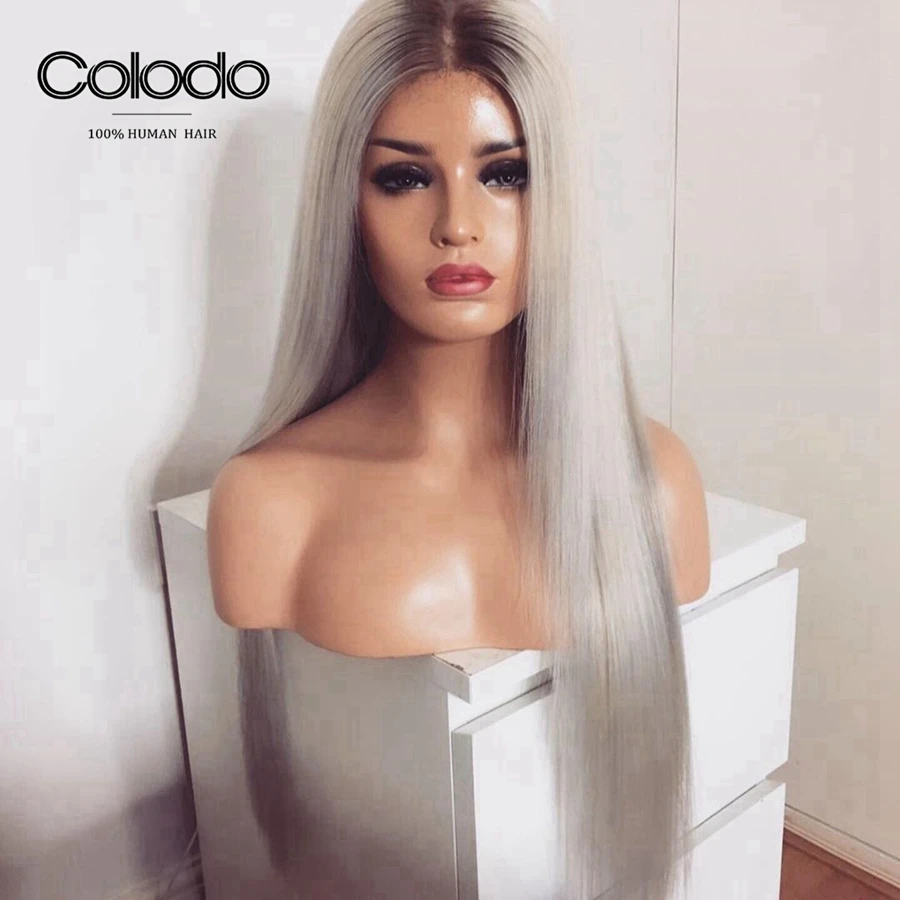 COLODO Ombre русые натуральные волосы парик прямые с волосами младенца Remy бразильские