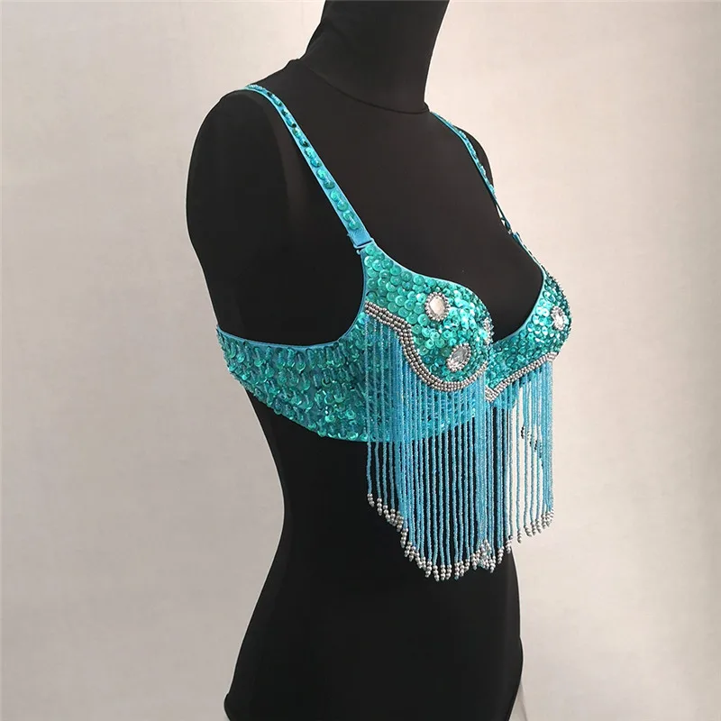 light blue Бисер туфли, украшенные стразами и бусинами, с бахромой блесток бюстгальтер фестиваль вечерние клубной сцены ночное сексуальный короткий пляжный топ на бретельках с Для женщин Бальные - Цвет: light blue
