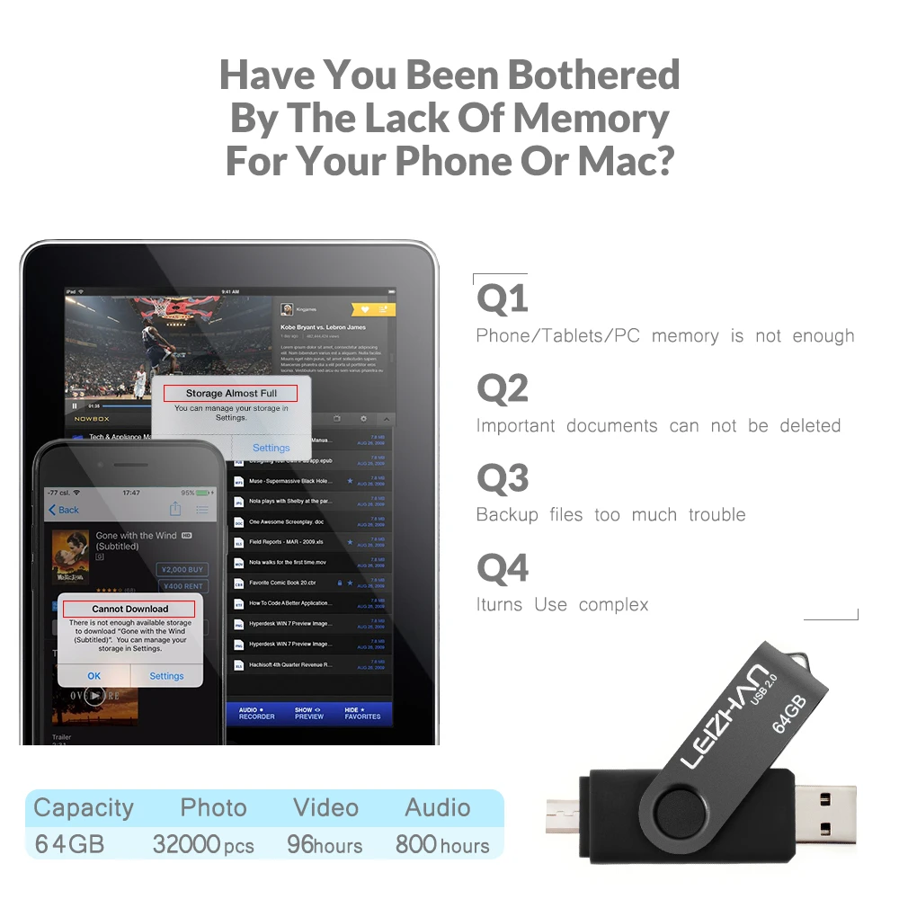 LEIZHAN микро OTG usb флеш-накопитель 128 Гб 64 ГБ 32 16 8 4 2 0 Memory Stick Android Pen Drive Photostick |