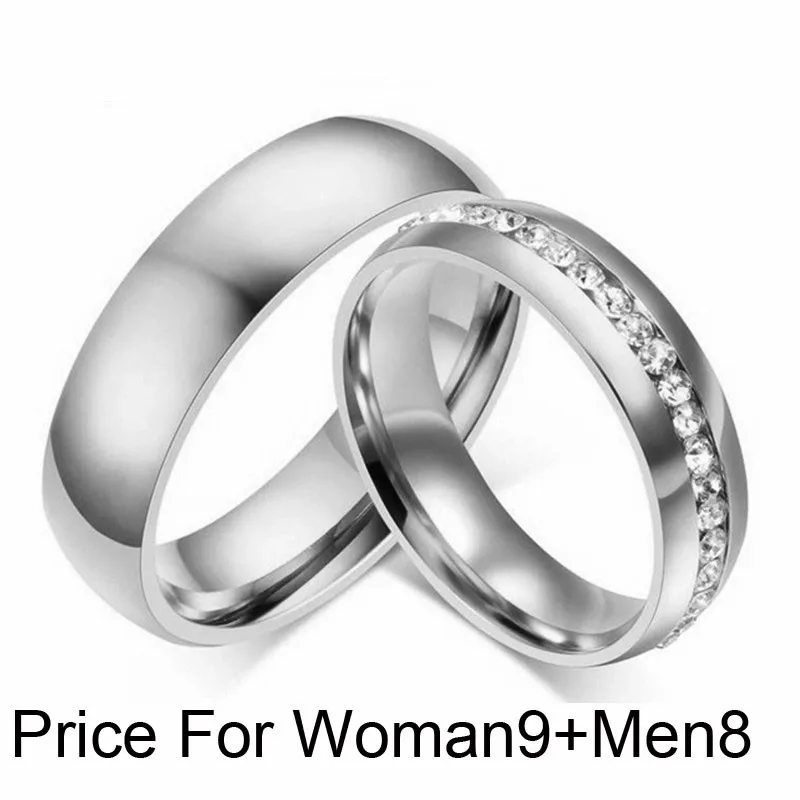 SilverWoman9Men8 1 пара серебряного цвета обручальное кольцо пара колец никогда не выцветает блестящие CZ титановые Ювелирные изделия для мужчин и женщин обещание на помолвку кольцо - Цвет основного камня: SilverWoman9Men8