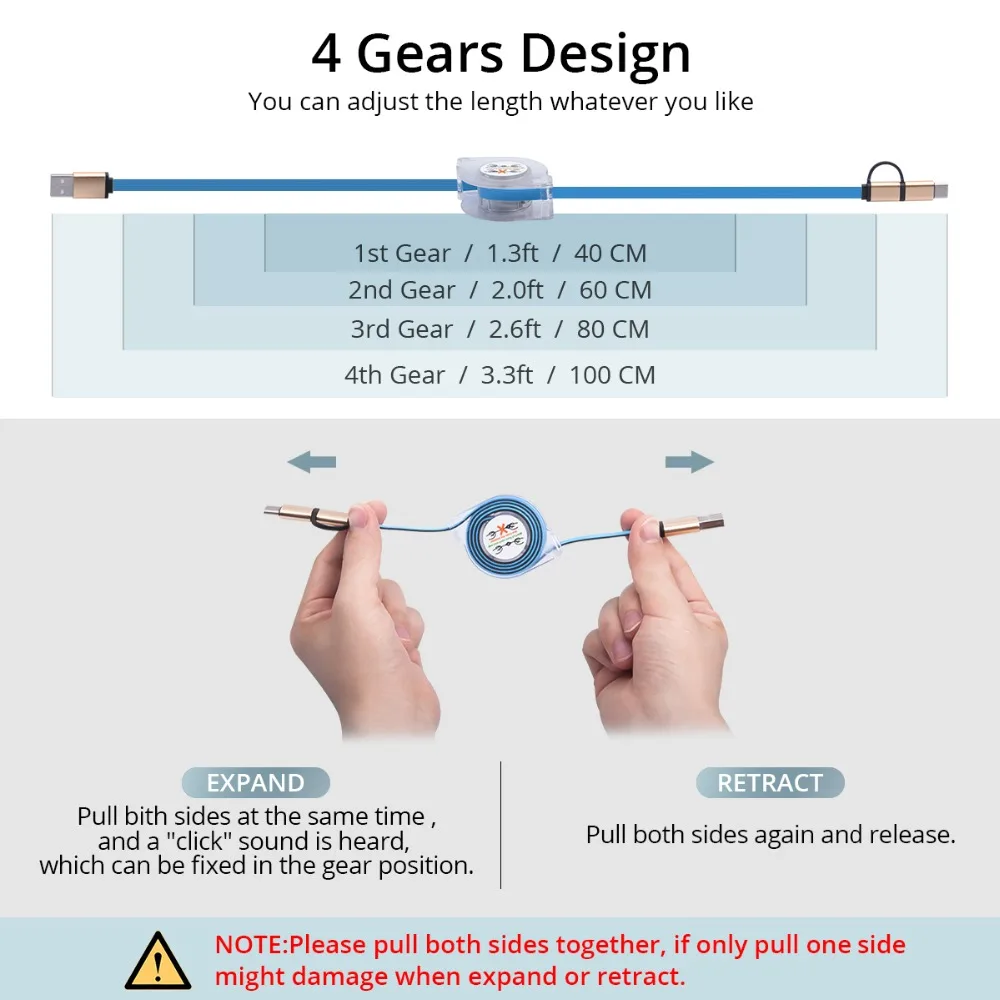 FONKEN 2 в 1 USB кабель Micro Type C телефонный Выдвижной Мини провод для быстрой зарядки