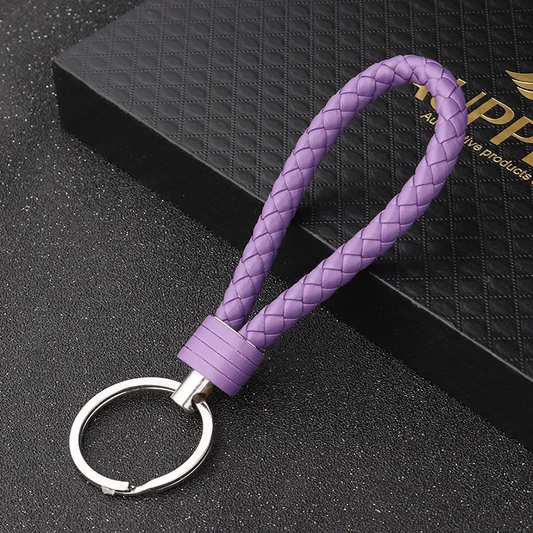 Purple Кожаный брелок ручной работы с вязаной веревкой для женщин и мужчин, цепочка для подвесных сумок, брелок для ключей Porte Clef chaviro, брелки - Цвет: Purple