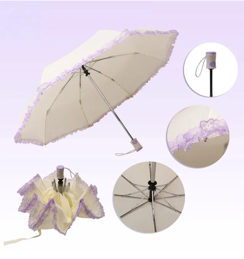 Творческий Кружево зонтик дождь Для женщин Цвет изменить складной полностью