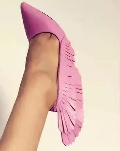 

Sweet Pink Fringe Women Shoes High Heels Pointed Toe Tassels Pumps Women Shoes Fashion Cut-out Slip-on Wedding Shoes Bride