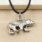 Новая Мода тибетский серебристый цвет кулон медведь ожерелье колье очарование черный кожаный шнур заводская цена ювелирные изделия ручной работы