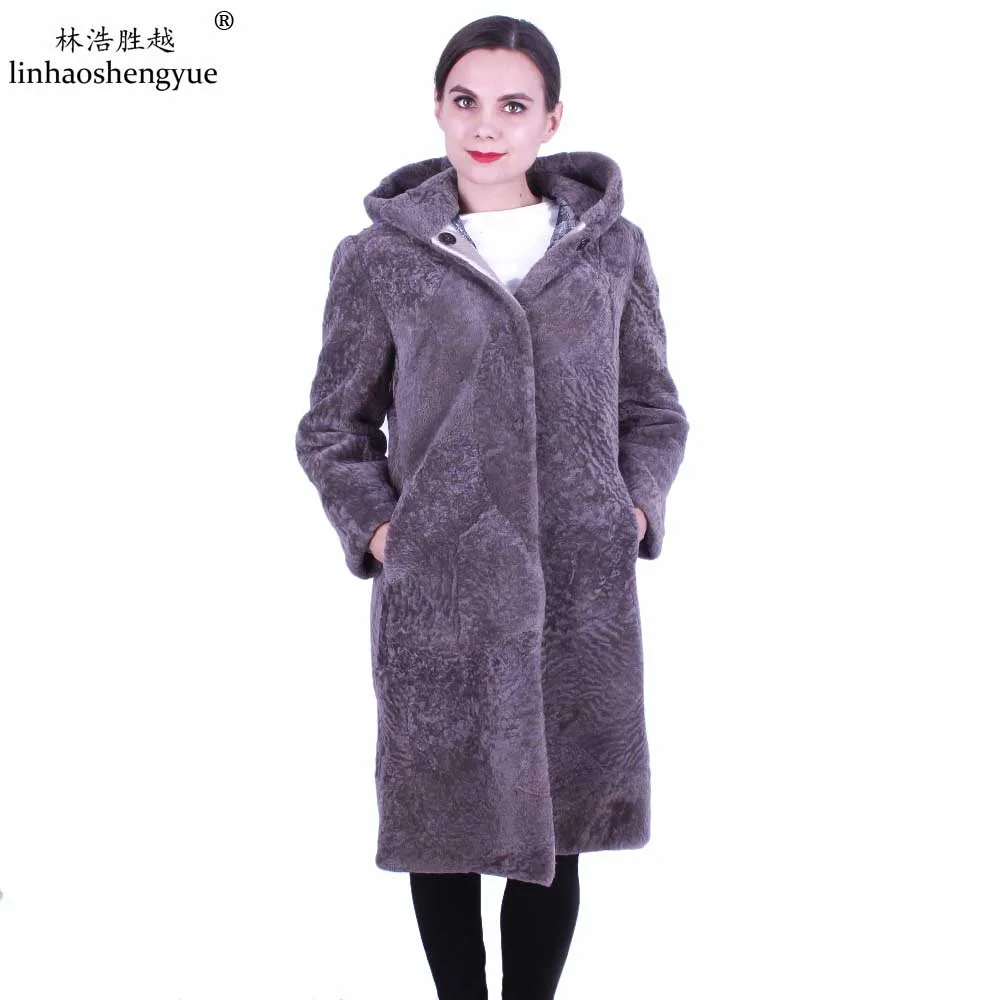 Linhaoshengyue модное женское качественное пальто из овчины, Женское зимнее кашемировое длинное меховое пальто