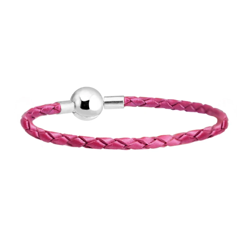 Rose Round Clasp Leather Bracelets 100% 925 Authentic Sterling Silver-Jewelry Free Shipping | Украшения и аксессуары