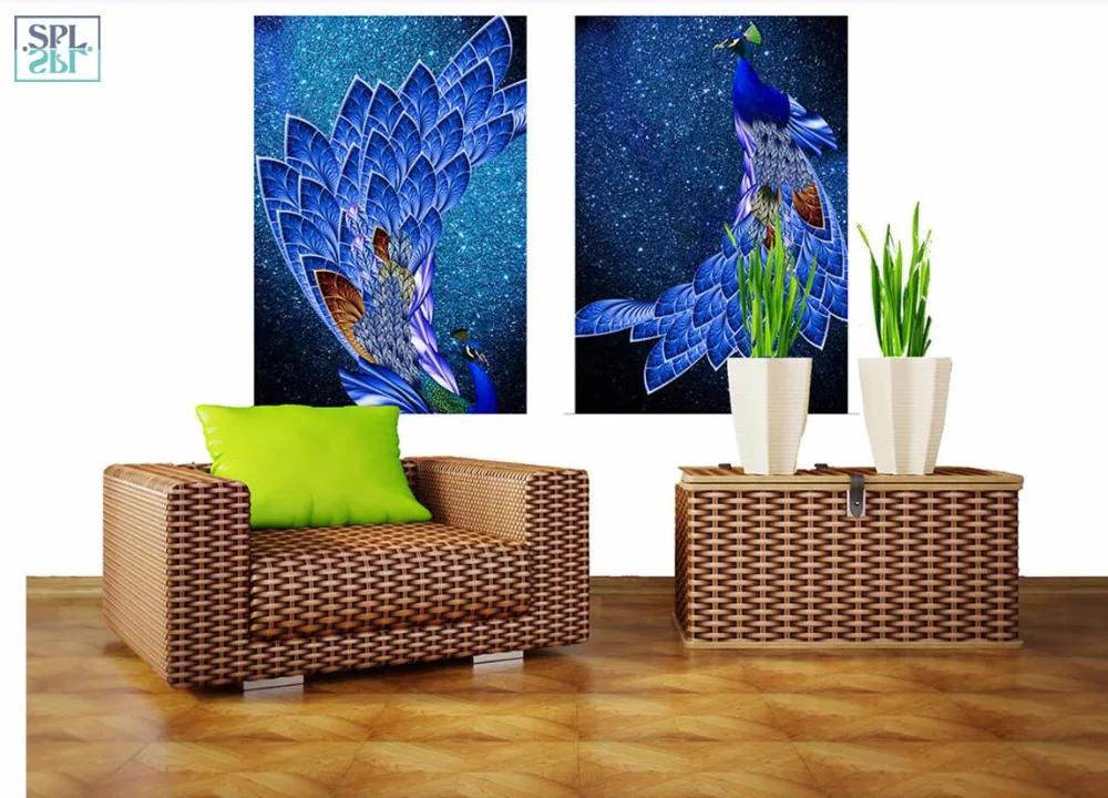 SPLSPL Blue Peacock Animals Canvas Art Print Poster and Painting Cuadros Decoracion Dormitorio Wall Picture for Living Room | Дом и сад