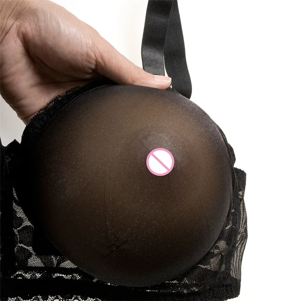 

(1200g/pair Brown Silicone Breast+Sexy Black Transparent Lace Pocket Bra ) Transvestites CD/TS Silicone Boobs With Bra Set
