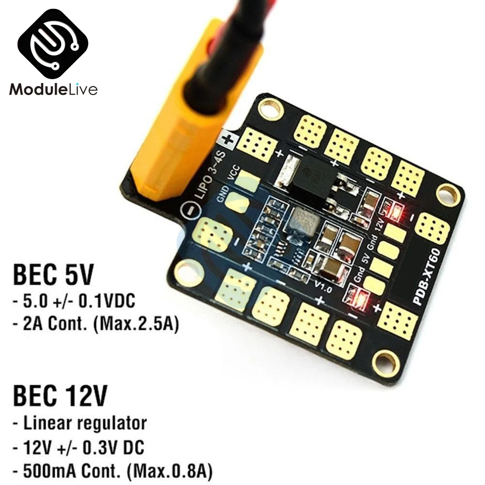 Мини блок питания PDB XT60 распределительная плата модуль с BEC 5V 12V для FPV дрона
