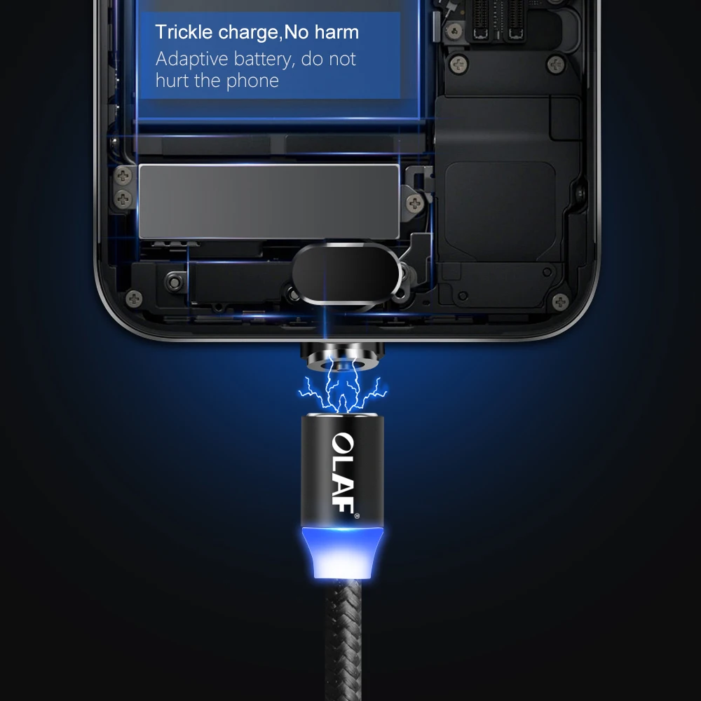 Магнитное зарядное устройство OLAF 1 м светодиодный кабель Micro USB для iPhone X XR XS Max