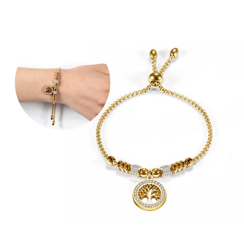 

Simple adjustable lady bracelet, titanium steel zircon life tree bracelet, fashion jewelry accessories wholesale,ZJ1001