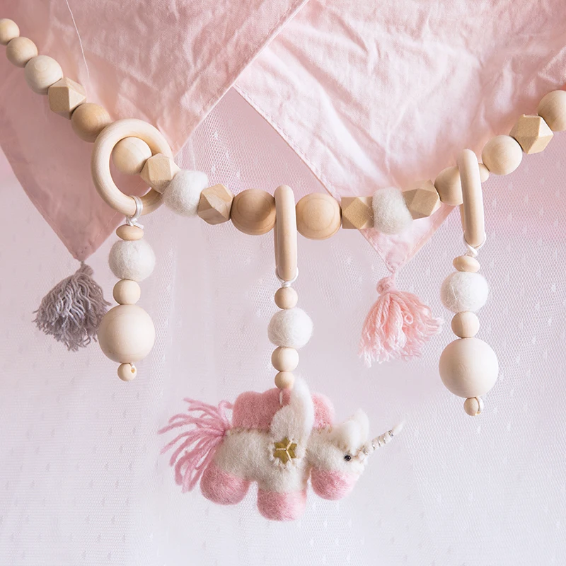 1PC Baby Rattle Wood Bird Pacifier Chain Pram Cart Wool Ball Chain Holder Handmade Stroller Accessories For 0-12 month Baby Toys