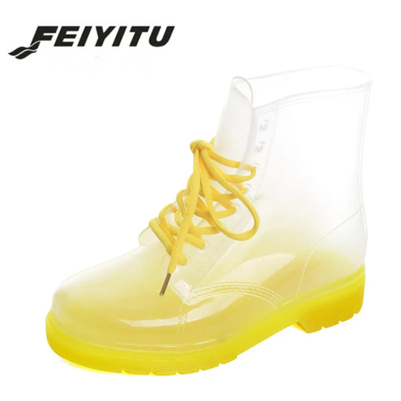 Feiyitu/Новинка 2018 года Женские резиновые сапоги Прозрачные водонепроницаемые