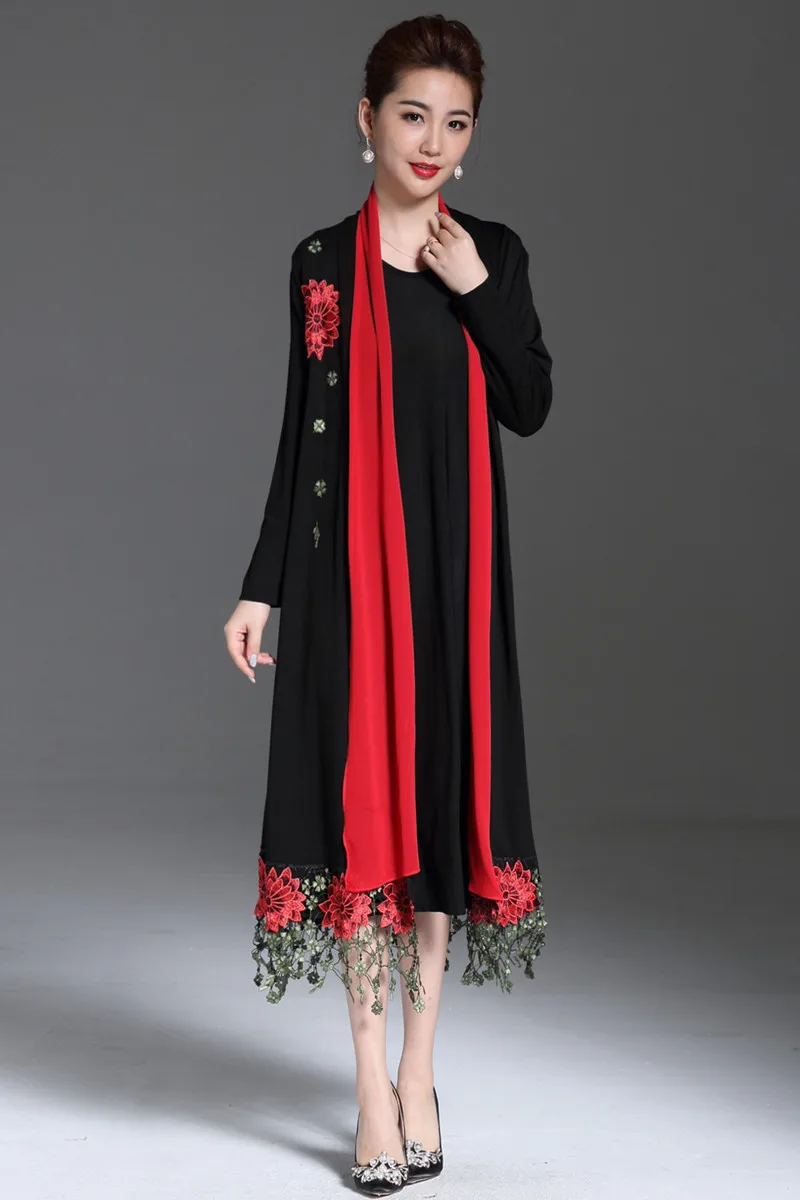 Платье женское длинное с цветочной вышивкой в стиле ретро для среднего и