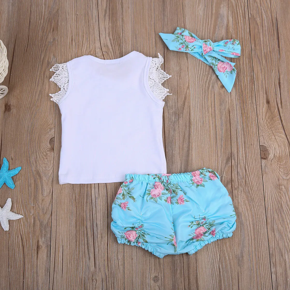 3 шт. летняя футболка с круглым вырезом + шорты повязка на голову|Ромперы| |