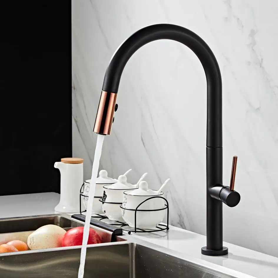 langyo black white kitchen faucet 360ronating blackend sink tap cold and hot kitchen mixer tap blackened pull out kitchen mixer free global shipping