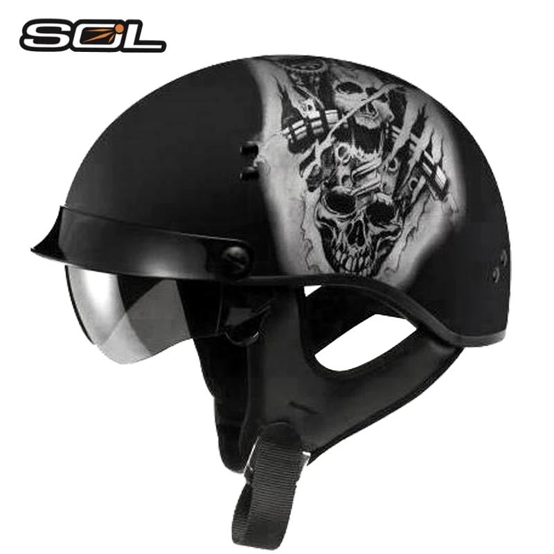 TAIWAN SOL brand Motorcycle helmet man open face Harley retro scooter half DOT approved Skull Motocicleta Moto casco | Автомобили и