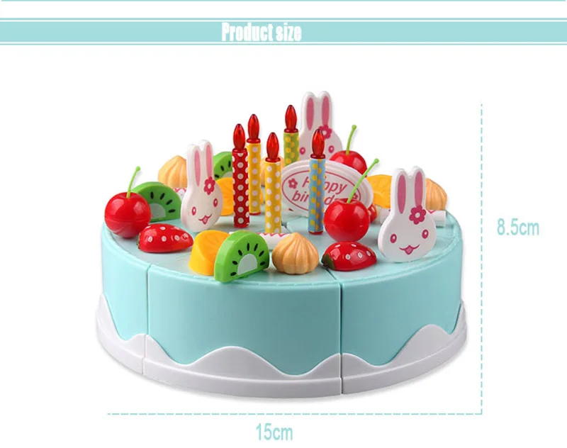 38Pcs 15cm Pretend Play DIY Birthday Cake Cutting Food Toy with Fruits Candle Set Play House toy kitchen Toys Gift for Kids Girl