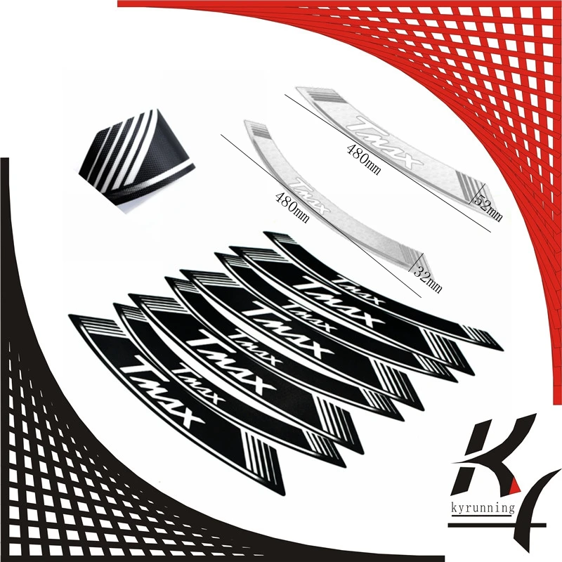 High Quality Motorcycle rim strips &quotTMAX&quot logo Stickers wheel decals for YAMAHA TMAX 500 530 ALL | Decals &amp