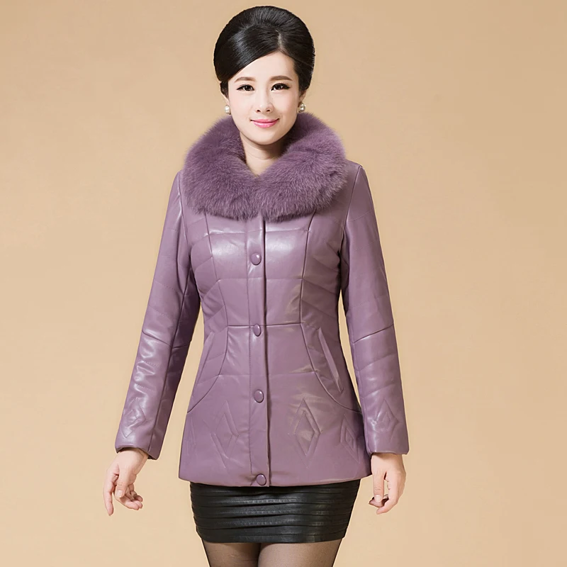 Женское кожаное хлопковое пальто для пожилых людей теплый пуховик размера плюс с