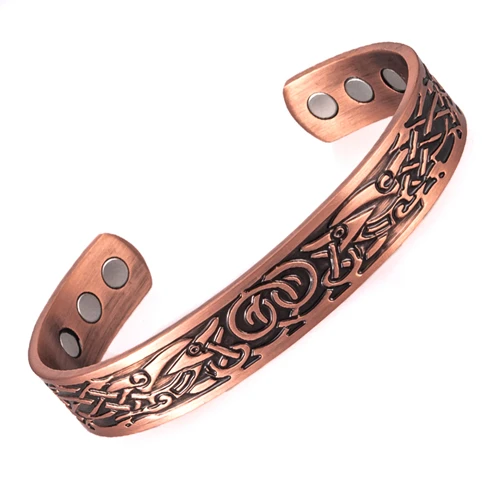 Rose Gold Hottime браслет из чистой меди, мужской энергетический Магнитный Регулируемый Браслет-манжета, винтажные широкие браслеты на запястье Viking 60033 - Окраска металла: Rose Gold