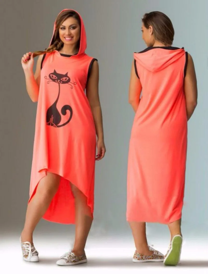 Платье женское без рукавов с капюшоном повседневное большого размера 6xl | Женская