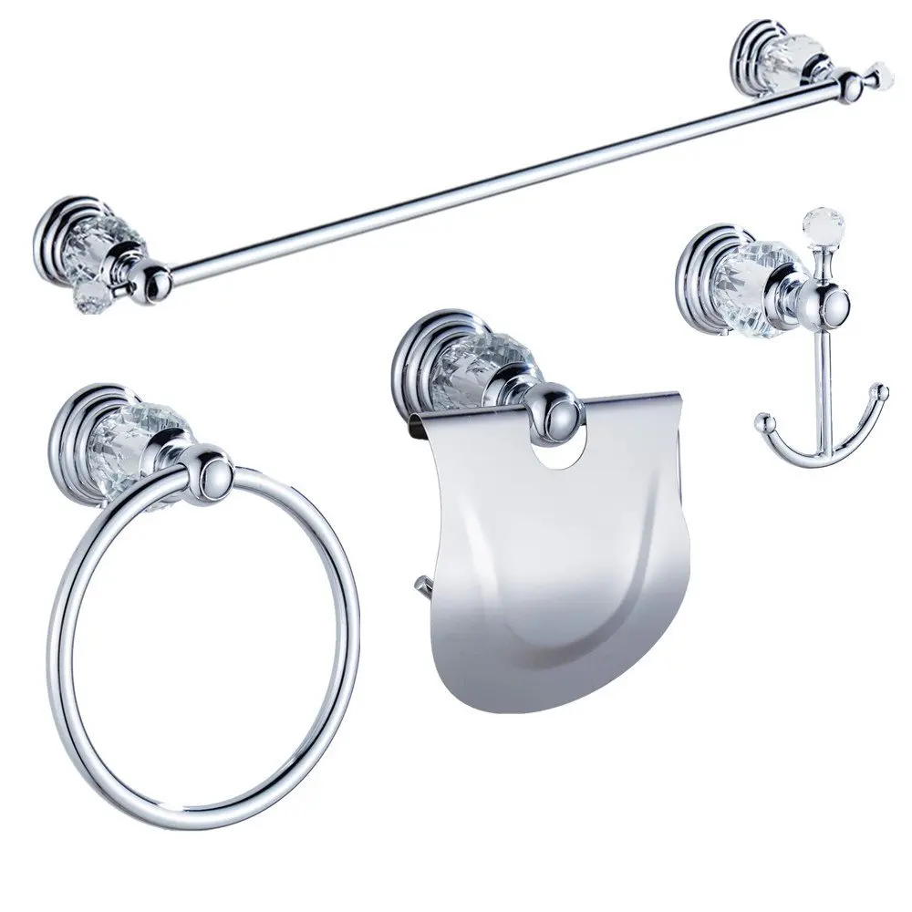 

Chrome Crystal and Brass Bathroom Accessories Sets Wall Mounted 4 Pieces towel bar/ towel hook/ towel ring / toilet paper holder