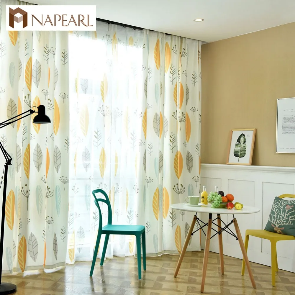 NAPEARL 1 шт. занавески для спальни с мультяшными листьями универсальные тюлевые
